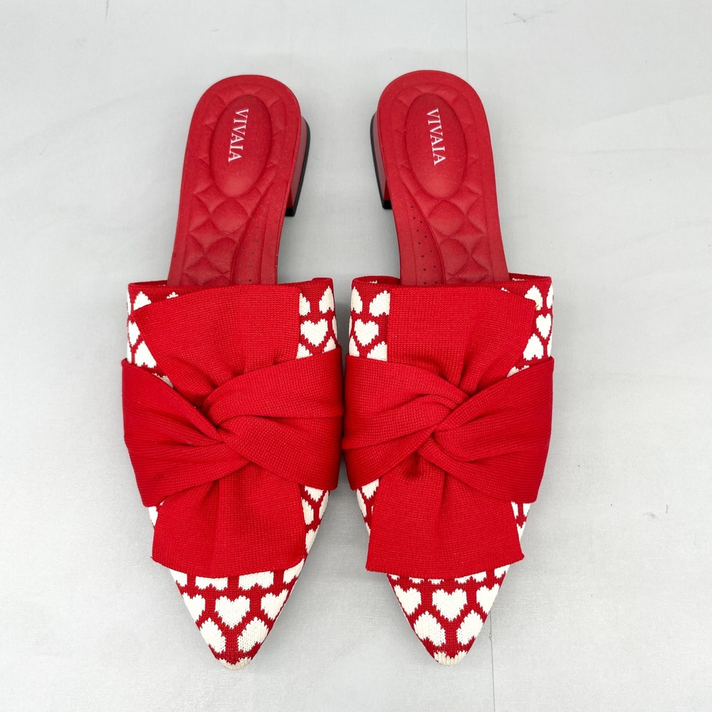VIVAIA Womens 41 10.5 Yaffa Pro Mules Red Heart Bow Pointed Toe Low Heel Shoes